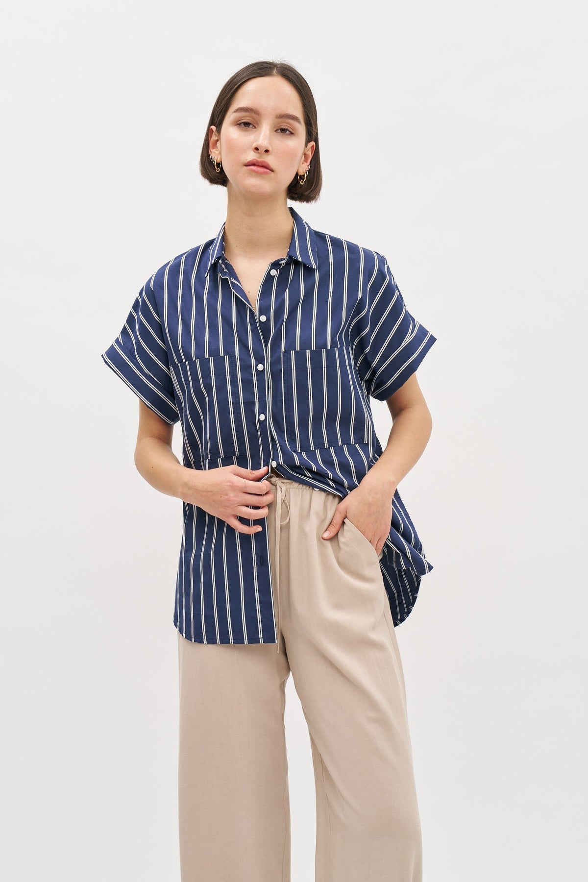 Daniel Blouse Navy Blue stripes