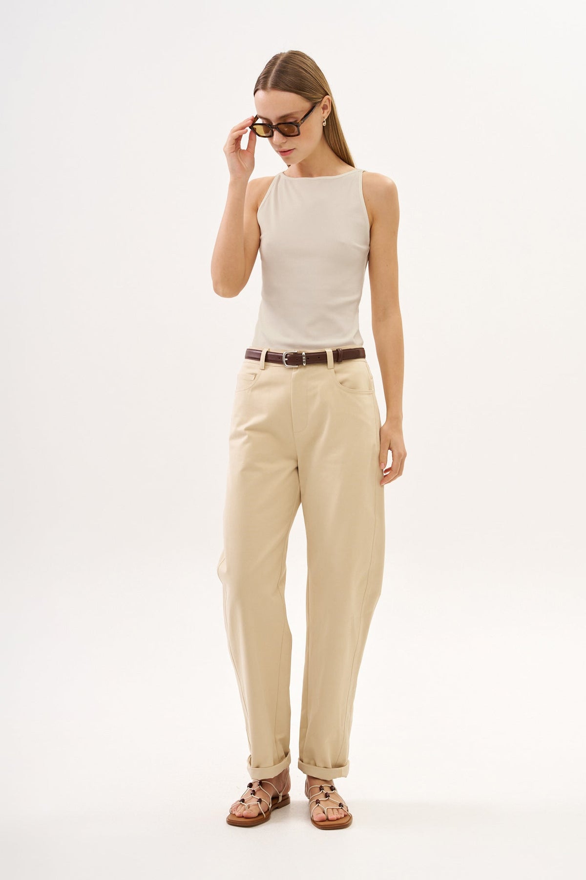 Vera Rib Tank Top Beige