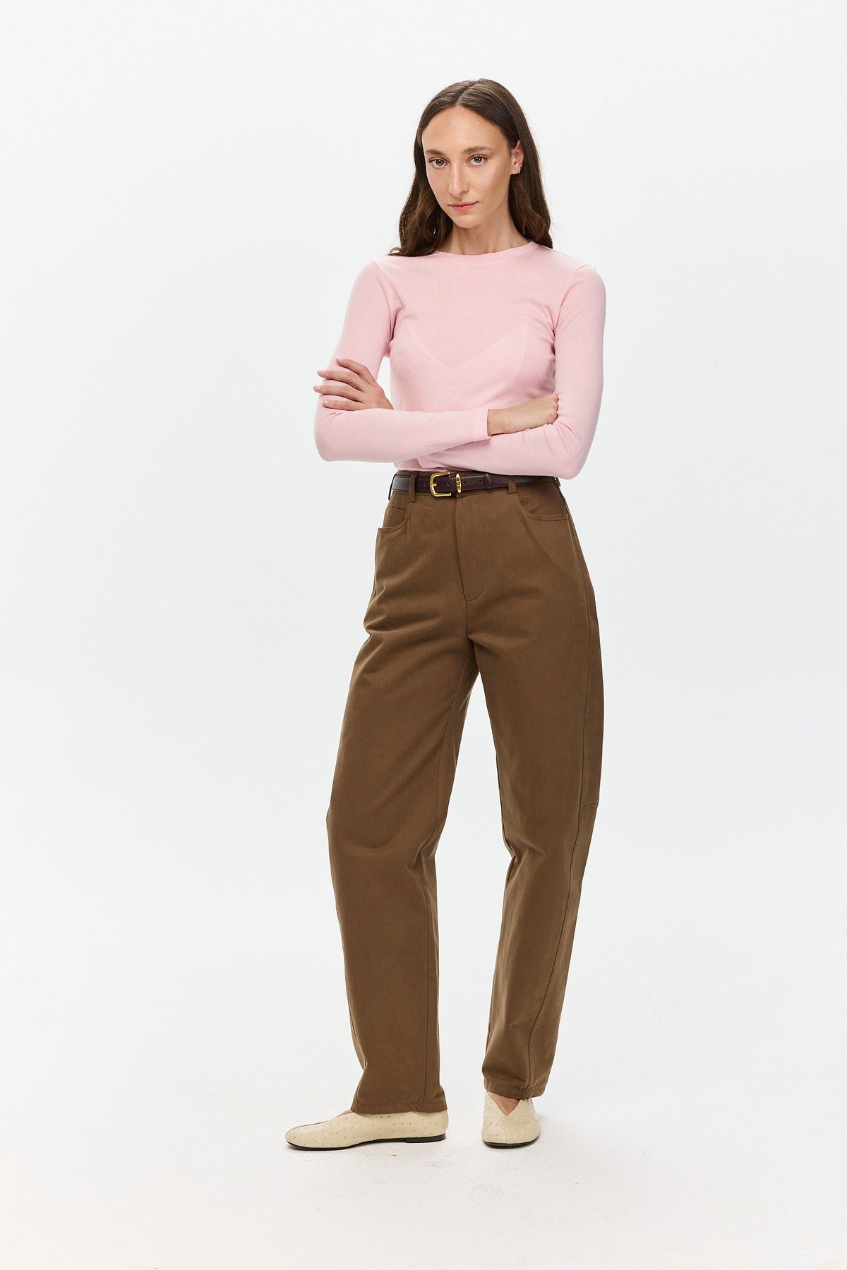 Barrel Leg Pants Light Brown