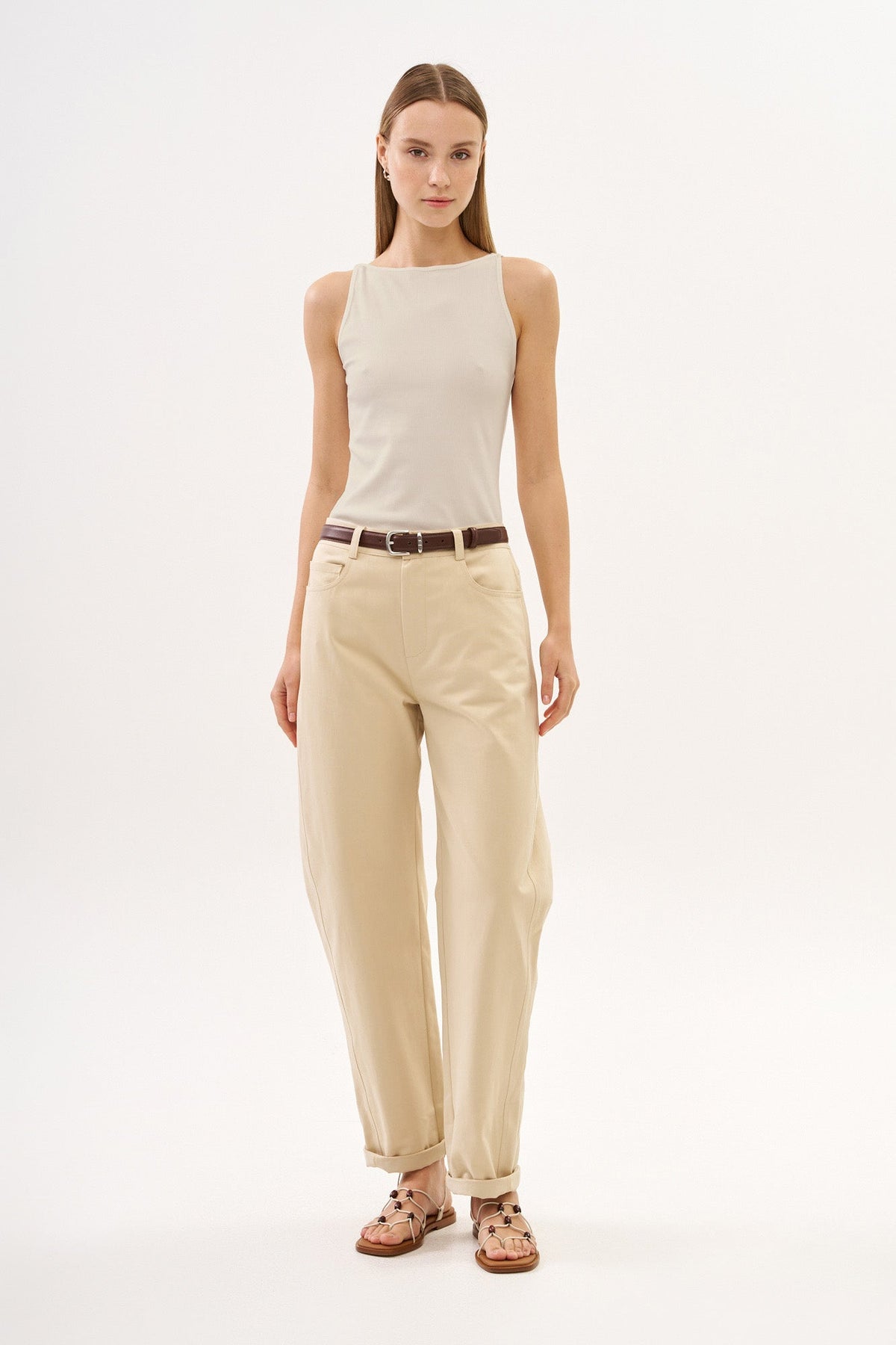 Vera Rib Tank Top Beige