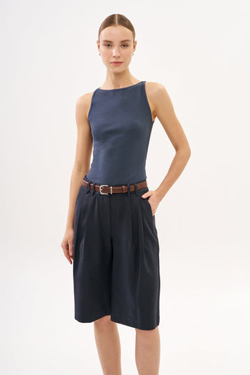 Vera Rib Tank Top Washed Blue