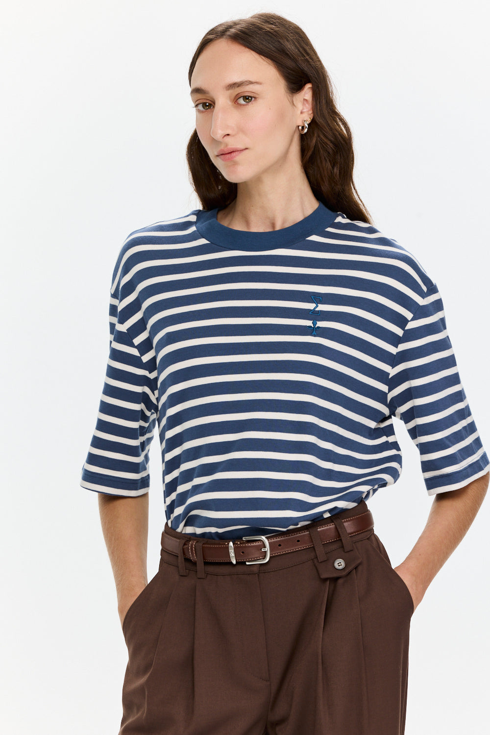Oversized Sigma T Stripes Blue