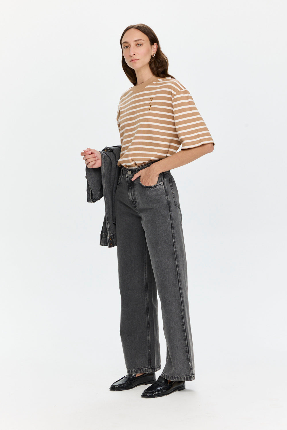 Wide Leg Denim Washed Grey