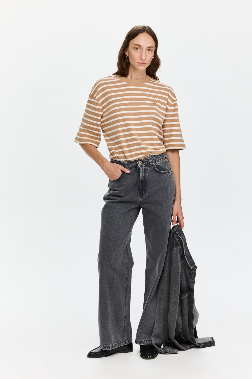 Wide Leg Denim Washed Grey