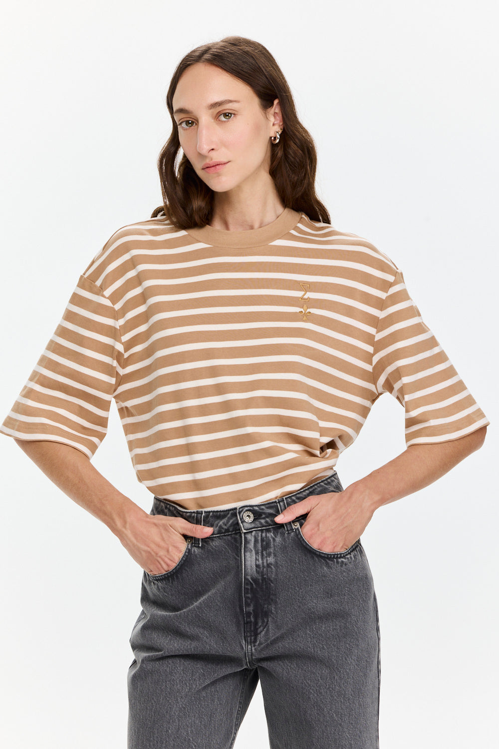 Oversized Sigma T Stripes Cappuccino