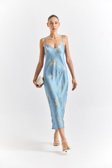 Printed Slip Dress Light Blue