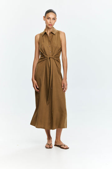 Sean Tie Dress Camel